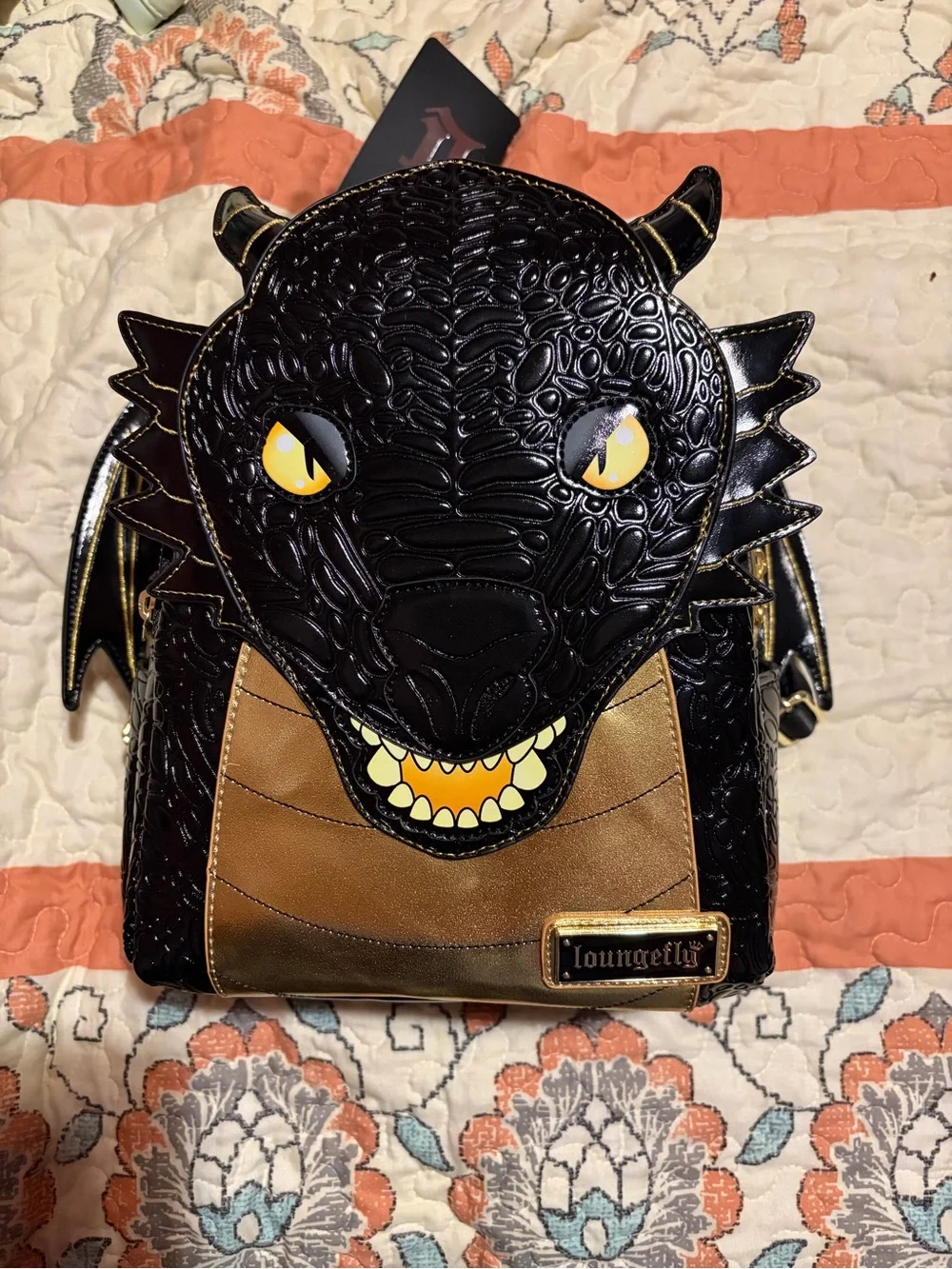 Loungefly Black and Brown Dragon Mini Backpack